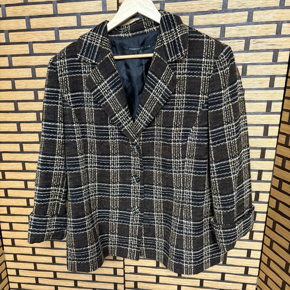 Preston & York Brown Plaid Blazer Size 18‎